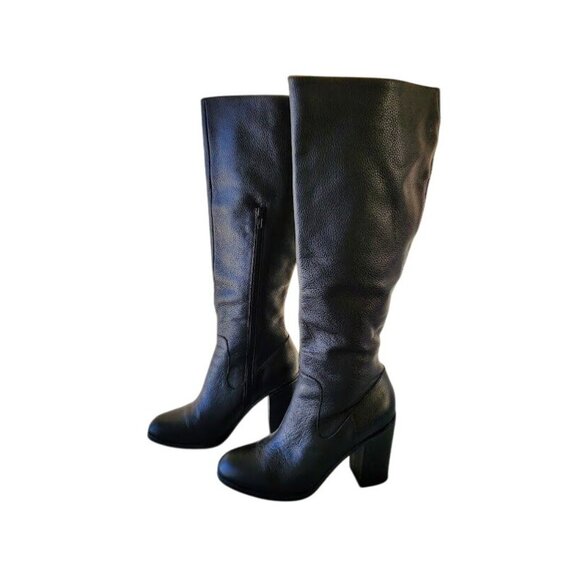 Lands’ End Black Pebbled Leather Knee-High Heeled Boots Women’s 7.5 - Picture 4 of 10